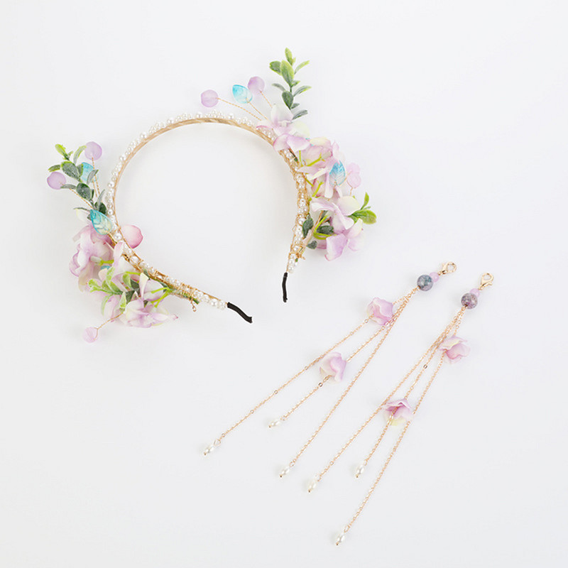 Pearl Hair Band Gėlė Kinų Hanfu plaukų aksesuarai Moterims Kutas Hair Hoop Vintage Girls Tiara Noiva Galvos apdangalas plaukų papuošalai