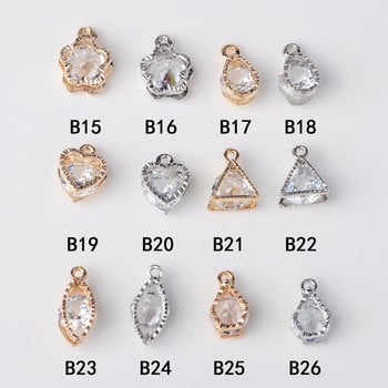 10 ΤΕΜ/Παρτίδα Shining Small Zircon Series Geometry Flower Heart Crystal Charms για Αξεσουάρ κατασκευής κοσμημάτων DIY