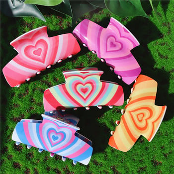 HANGZHI 2022 New Y2K Heart Hair Claw Cute Candy Color Swirl Love Acrylic Shark Hair Crab for Women Girls Personality Hair Crab