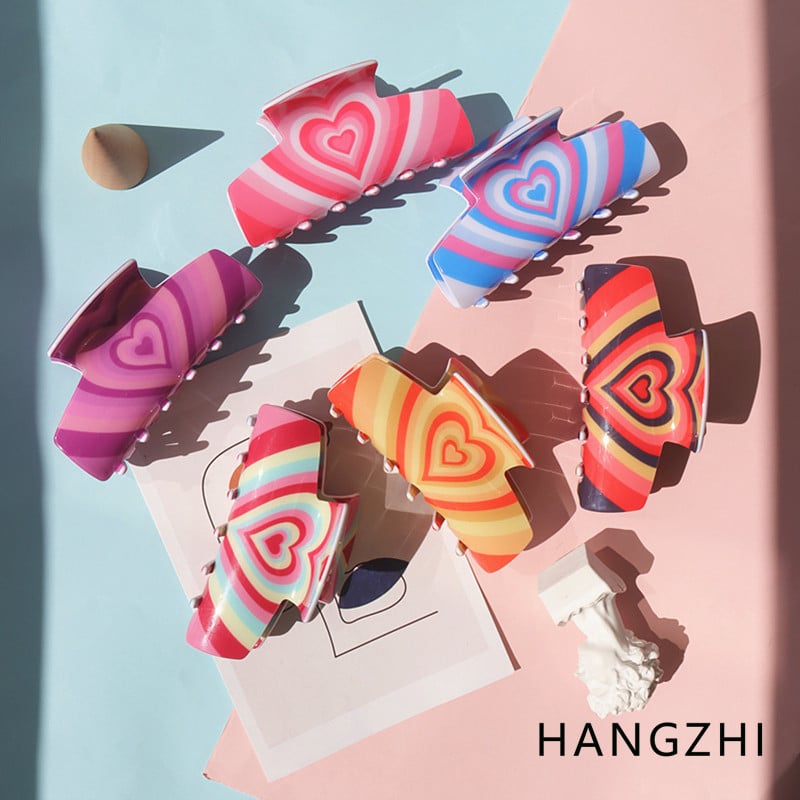HANGZHI 2022 új Y2K szív haj karom aranyos cukorka színes örvény szerelem akril cápa hajcsipesz nőknek lányoknak személyiség haj rák