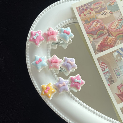 Sweetheart Girly Macaron Color Star Bow hajcsat nőknek Aranyos Esztétika Charm Hajtű Koreai alkalmi divatos hajkiegészítők