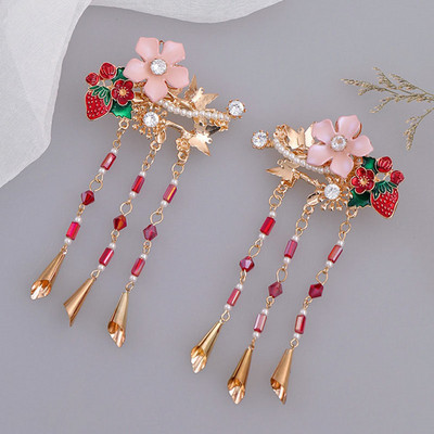 2kom leptir kopča za kosu Crveni cvijet Biseri Ukosnice Kineska modna ukosnica Ženska Hanfu haljina Nakit za kosu Dodaci Ukrasi