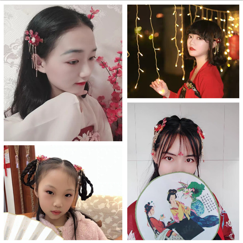 2kom leptir kopča za kosu Crveni cvijet Biseri Ukosnice Kineska modna ukosnica Ženska Hanfu haljina Nakit za kosu Dodaci Ukrasi