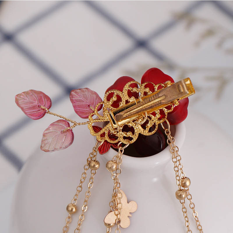 2kom leptir kopča za kosu Crveni cvijet Biseri Ukosnice Kineska modna ukosnica Ženska Hanfu haljina Nakit za kosu Dodaci Ukrasi