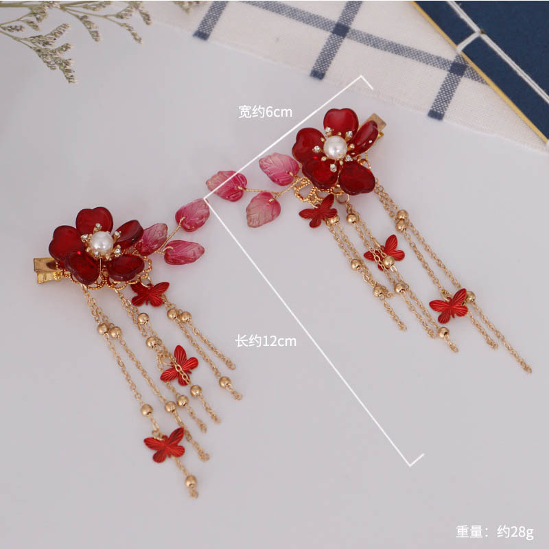 2kom leptir kopča za kosu Crveni cvijet Biseri Ukosnice Kineska modna ukosnica Ženska Hanfu haljina Nakit za kosu Dodaci Ukrasi
