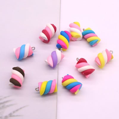 10 бр./Партиди Цветни лепкави обеци Талисмани от смола Сладък макарон Спираловидни хранителни висулки за гривна Колие Изработка на бижута F355