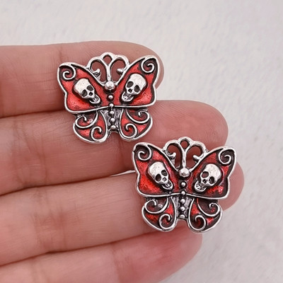 10 db Enamel Butterflies Skulls charm Charm Black Skull Butterfly Pendant Fülbevaló Nyaklánc Ékszer Barkácsolás Ékszer Leletek