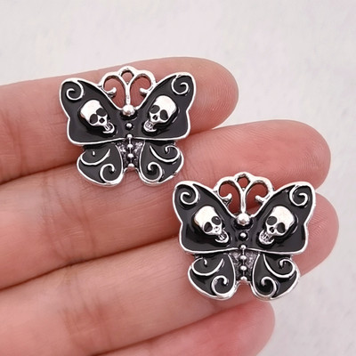 10 db Enamel Butterflies Skulls charm Charm Black Skull Butterfly Pendant Fülbevaló Nyaklánc Ékszer Barkácsolás Ékszer Leletek