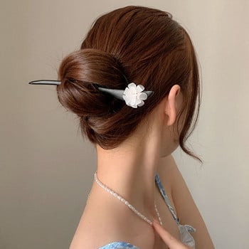 Флорални фиби за коса Ръчно изработени дървени усукани игли за кок Симулация на цветен декор Китайска пръчка за коса Hanfu Украса за глава Бижута за коса SL