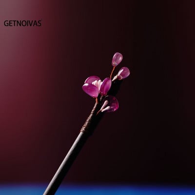 Флорални фиби за коса Ръчно изработени дървени усукани игли за кок Симулация на цветен декор Китайска пръчка за коса Hanfu Украса за глава Бижута за коса SL