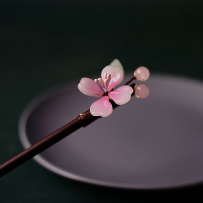 Флорални фиби за коса Ръчно изработени дървени усукани игли за кок Симулация на цветен декор Китайска пръчка за коса Hanfu Украса за глава Бижута за коса SL