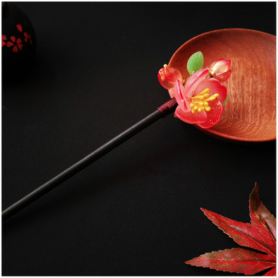 Флорални фиби за коса Ръчно изработени дървени усукани игли за кок Симулация на цветен декор Китайска пръчка за коса Hanfu Украса за глава Бижута за коса SL