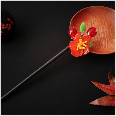 Флорални фиби за коса Ръчно изработени дървени усукани игли за кок Симулация на цветен декор Китайска пръчка за коса Hanfu Украса за глава Бижута за коса SL