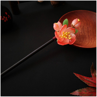 Флорални фиби за коса Ръчно изработени дървени усукани игли за кок Симулация на цветен декор Китайска пръчка за коса Hanfu Украса за глава Бижута за коса SL