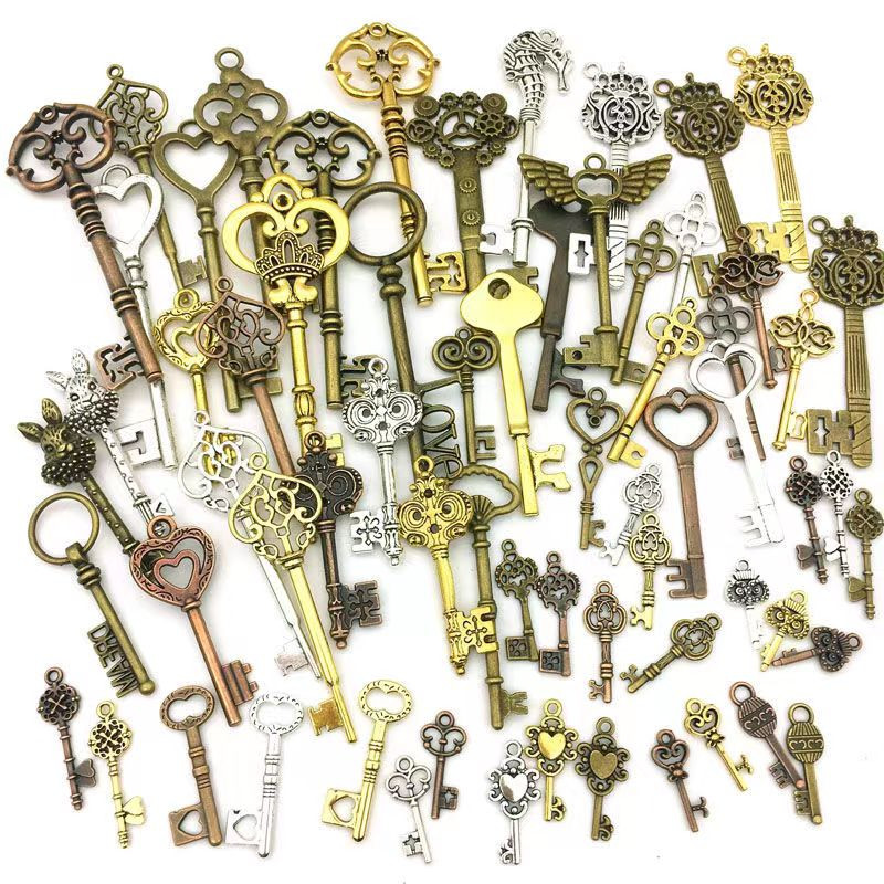 83-21mm 20db Kézzel készített retro kulcs mix mobiltelefon tok csepegtető ragasztó anyag steampunk kiegészítők cipő sapka cipzár dísz