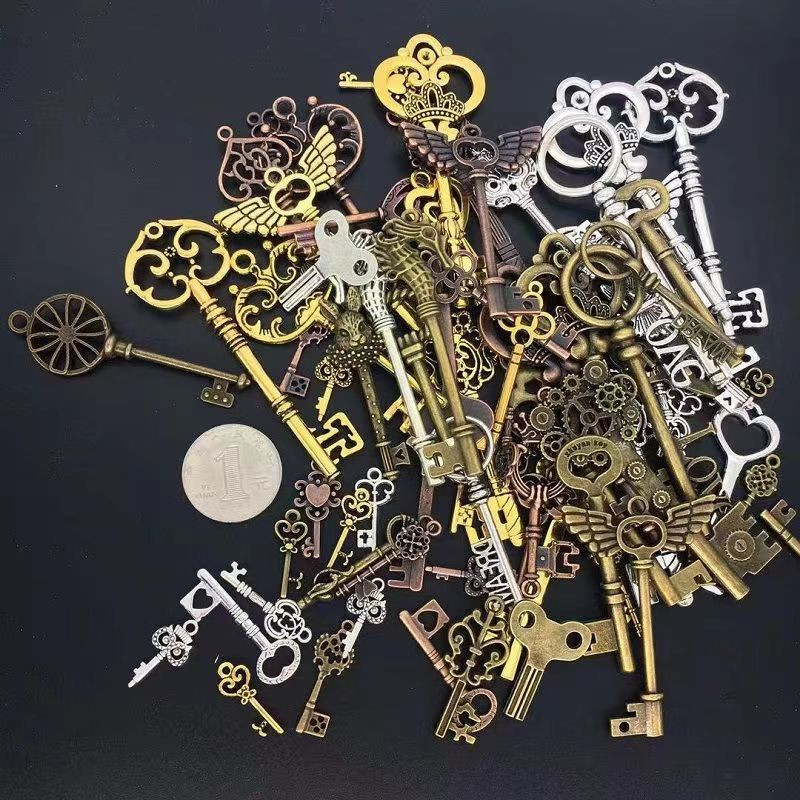 83-21mm 20db Kézzel készített retro kulcs mix mobiltelefon tok csepegtető ragasztó anyag steampunk kiegészítők cipő sapka cipzár dísz