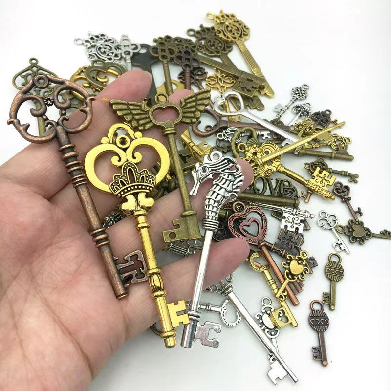 83-21mm 20db Kézzel készített retro kulcs mix mobiltelefon tok csepegtető ragasztó anyag steampunk kiegészítők cipő sapka cipzár dísz