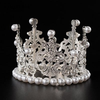 Mini Pearl Crown Elegant Aukso Sidabro Spalva Mažo Dydžio Pearl Tiara Princess Topper Plaukų Karūnėlė Vestuvių Plaukų Priedai Papuošalai