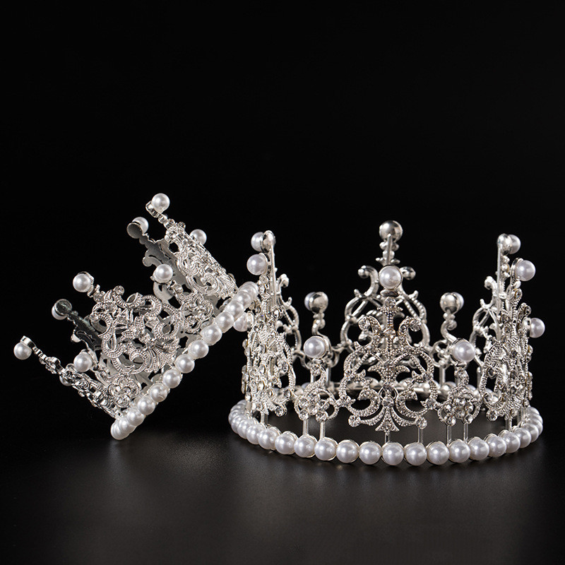 Mini Pearl Crown Elegáns Arany Ezüst Szín Kis Méret Gyöngy Tiara Princess Topper Hajkorona Esküvői Haj Kiegészítők Ékszerek