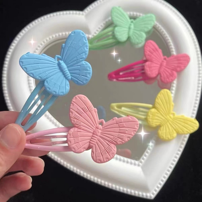 Rajzfilm Macaron Színes pillangós Bobby Pin Női Édes, Aranyos Csajos Kifinomult hajcsat Koreai alkalmi divatos hajkiegészítők