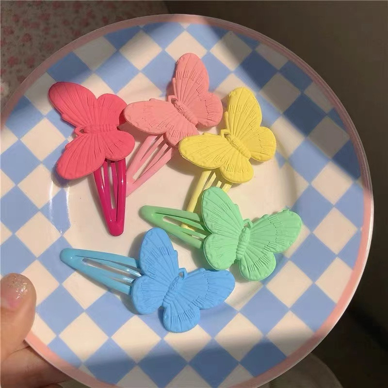 Rajzfilm Macaron Színes pillangós Bobby Pin Női Édes, Aranyos Csajos Kifinomult hajcsat Koreai alkalmi divatos hajkiegészítők