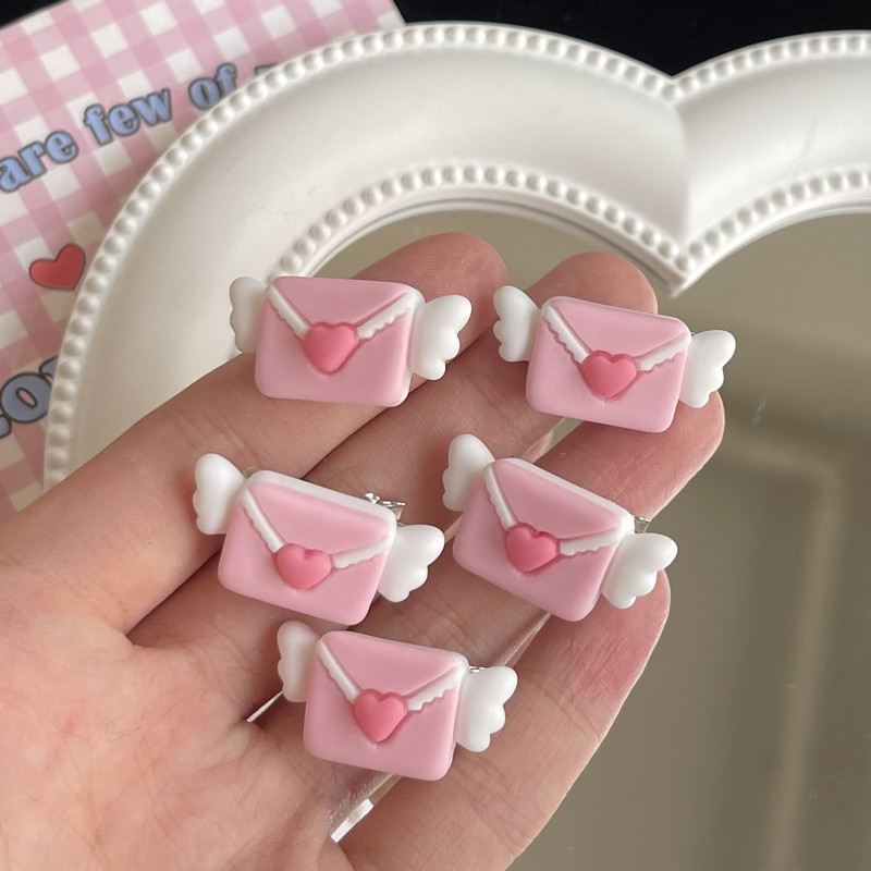 Mini Pink Envelope Angel Wings Heart hajcsat nőknek Édes Aranyos Csaj Esztétikus Báj Hajtűk Trend alkalmi hajkiegészítők