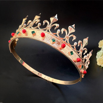 King Crown Retro Princess Diadem Регулируеми ленти за глава Метални ленти за коса в златен цвят Украшение за глава със стрази за жени Момичета Диадеми