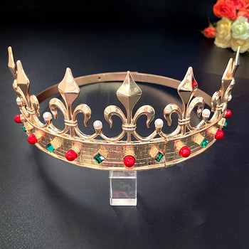 King Crown Retro Princess Diadem Регулируеми ленти за глава Метални ленти за коса в златен цвят Украшение за глава със стрази за жени Момичета Диадеми