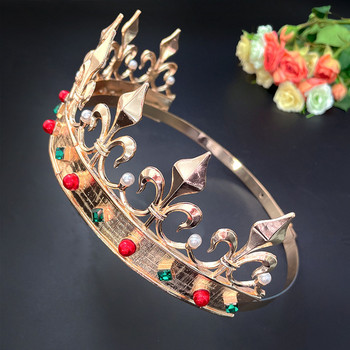 King Crown Retro Princess Diadem Регулируеми ленти за глава Метални ленти за коса в златен цвят Украшение за глава със стрази за жени Момичета Диадеми