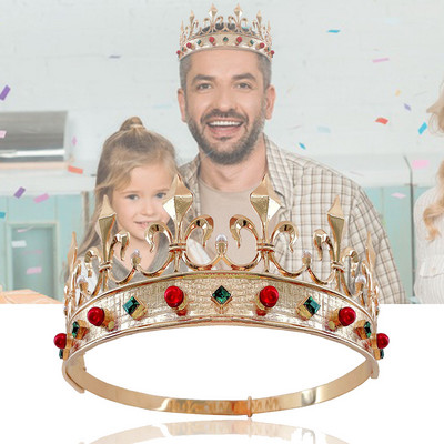 King Crown Retro Princess Diadem Reguliuojamos galvos juostos aukso spalvos metalinės plaukų juostos Kalnų krištolo galvos apdangalas moterims merginoms Tiaros