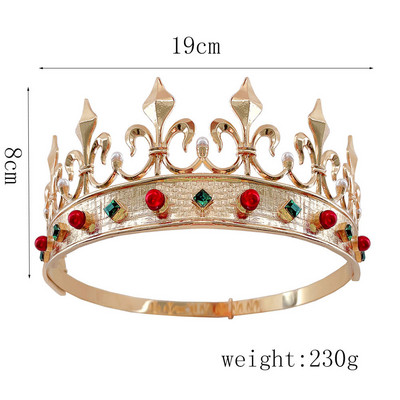 King Crown Retro Princess Diadem állítható fejpántok Arany színű fém hajpántok strasszos fejdísz női lányoknak tiarák