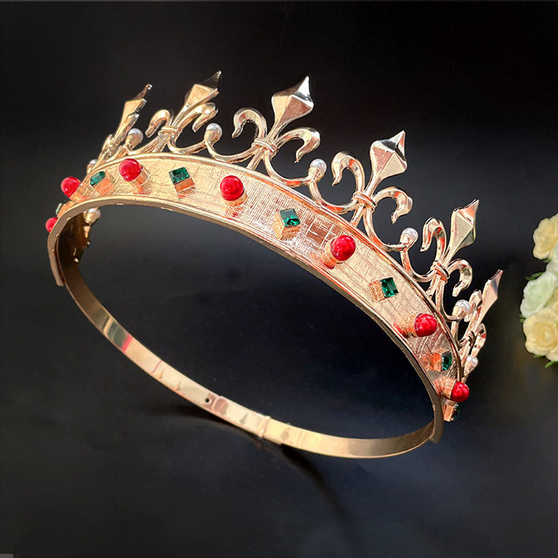 King Crown Retro Princess Diadem állítható fejpántok Arany színű fém hajpántok strasszos fejdísz női lányoknak tiarák