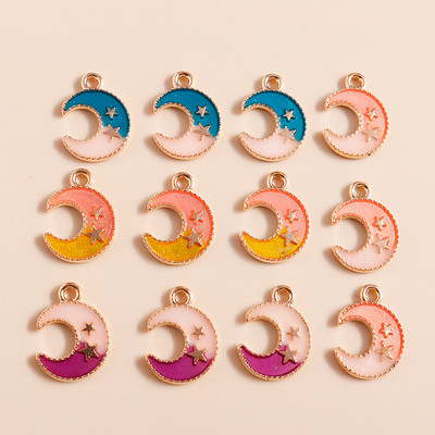 10db Kawaii Színes Zománc Star Moon Charms Medálok Nyakláncokhoz Karkötők Fülbevalók Bűbájok Barkács ékszerkészítés Kiegészítők