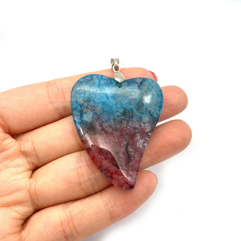 Pandantiv cu agat curcubeu în formă de inimă de agat verde Pandantiv din piatră semi-prețioasă naturală pentru bricolaj Colier Accesorii de bijuterii 1/buc