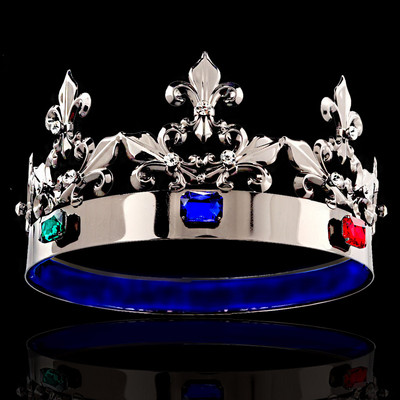 Baroc Vintage Regal Bărbați Coroane Regești Metal Rotund Mare Negru Sliver Tiare Coroane Regina Femei Bal Balul Costum Diadem