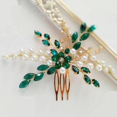 Νυφικές φουρκέτες Τιάρες με στρας Πράσινες χτένες μαλλιών για γυναίκες Μόδα με χάντρες χρυσές καρφίτσες στο πλάι Κόσμημα γάμου νύφη Heapdiece