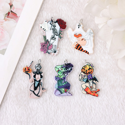 10db Halloween Charms Kreatív akril sütőtök Pinup Ghost ékszer Findings Fülbevaló medál nyaklánc barkács készítési kiegészítők
