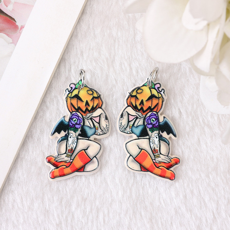 10db Halloween Charms Kreatív akril sütőtök Pinup Ghost ékszer Findings Fülbevaló medál nyaklánc barkács készítési kiegészítők
