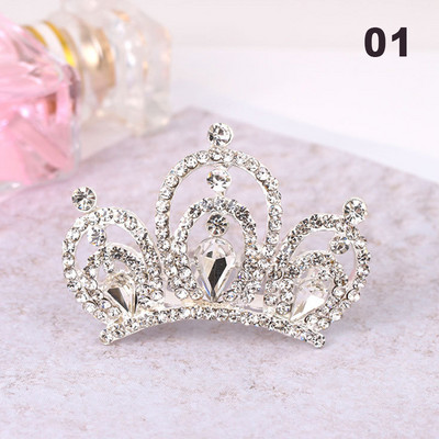 Gyerekek Gyerekek Mini Kristály Koronák Lányok Aranyos Virág Strasszkő Princess Tiaras Hajfésű Születésnapi Party Haj Ékszer Kiegészítők