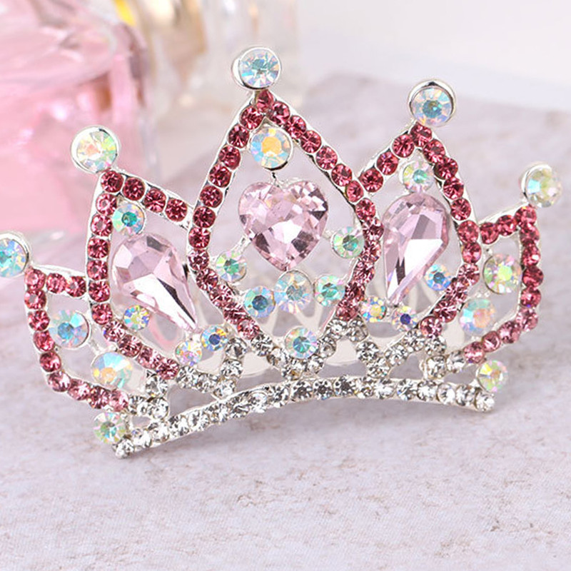 Gyerekek Gyerekek Mini Kristály Koronák Lányok Aranyos Virág Strasszkő Princess Tiaras Hajfésű Születésnapi Party Haj Ékszer Kiegészítők