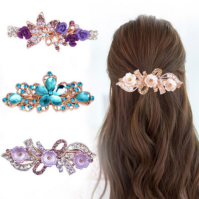 Модни кристални фиби за жени с пайети, розови цветя, панделки за коса с щипки, шноли за коса със страз, аксесоари за коса