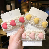 Lovely Hajtű Korea Plüss Gyapjú Édes Aranyos Lányok Hajcsipesz Fejdísz Bárány Haj Love-Shape Barrettes Női Haj Kiegészítők