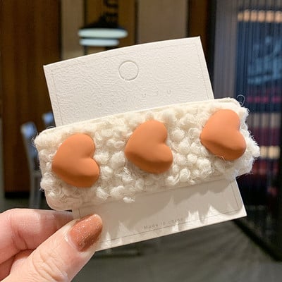 Lovely Hajtű Korea Plüss Gyapjú Édes Aranyos Lányok Hajcsipesz Fejdísz Bárány Haj Love-Shape Barrettes Női Haj Kiegészítők