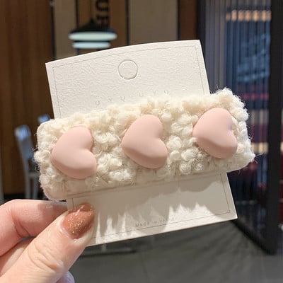 Lovely Hajtű Korea Plüss Gyapjú Édes Aranyos Lányok Hajcsipesz Fejdísz Bárány Haj Love-Shape Barrettes Női Haj Kiegészítők
