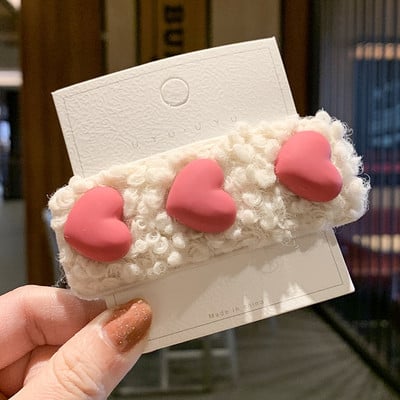 Lovely Hajtű Korea Plüss Gyapjú Édes Aranyos Lányok Hajcsipesz Fejdísz Bárány Haj Love-Shape Barrettes Női Haj Kiegészítők
