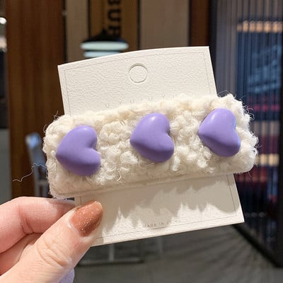 Lovely Hajtű Korea Plüss Gyapjú Édes Aranyos Lányok Hajcsipesz Fejdísz Bárány Haj Love-Shape Barrettes Női Haj Kiegészítők
