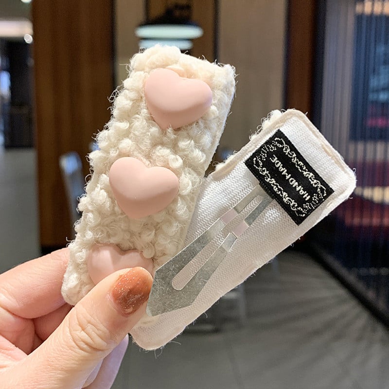 Lovely Hajtű Korea Plüss Gyapjú Édes Aranyos Lányok Hajcsipesz Fejdísz Bárány Haj Love-Shape Barrettes Női Haj Kiegészítők