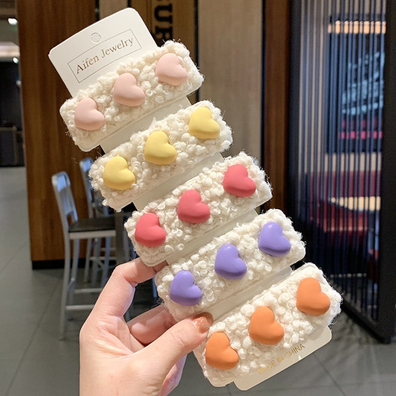 Lovely Hajtű Korea Plüss Gyapjú Édes Aranyos Lányok Hajcsipesz Fejdísz Bárány Haj Love-Shape Barrettes Női Haj Kiegészítők