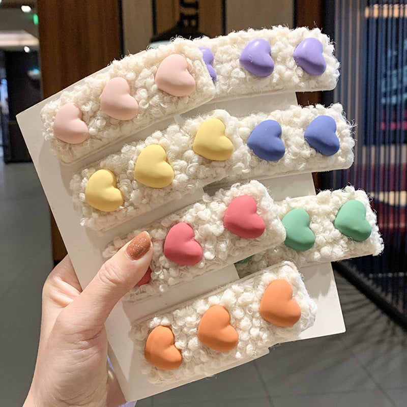Lovely Hajtű Korea Plüss Gyapjú Édes Aranyos Lányok Hajcsipesz Fejdísz Bárány Haj Love-Shape Barrettes Női Haj Kiegészítők