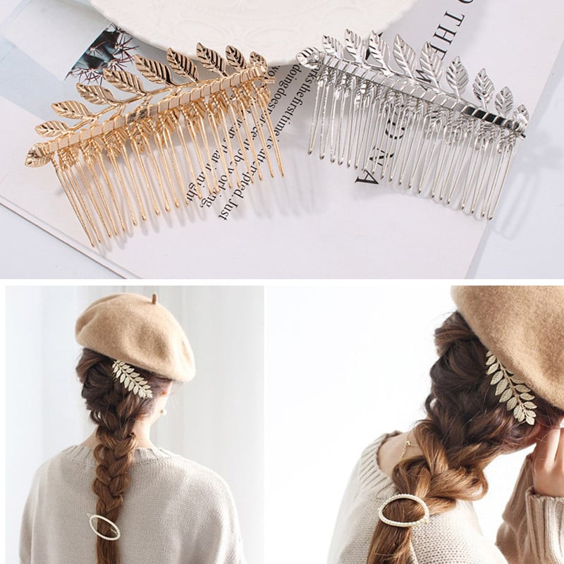 Falevél Hajcsat Fésű Esküvői Arany Szín Fém Női Hajtű Virágok Strasszkő Hajfésűk Hajkiegészítők Styling Tools